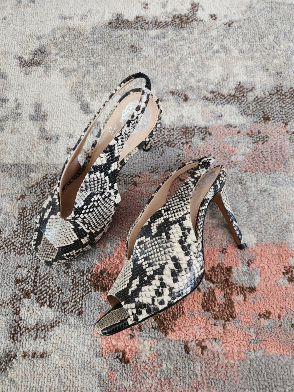 Vince Camuto Size 7 Animal Print Leather Peep Toe Heels
